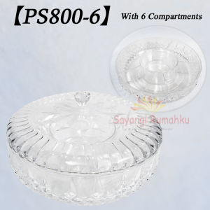 Serving Candy Snack Dome Set【PS800-6】/Candy Tray Storage Container/ Plastic Acrylic Crystal Bowl With 6 Compartments