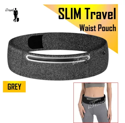 SG Seller Fast Delivery – Running Belt Invisible Mobile Phone Money Belt Travel Pouch Jogging Bag Gym Sports Waist Pack Zipper Elastic Waistband Pocket - BLACK/GREY - Ultra Slim Light Adjustable Exercise Fitness Workout Outdoor Cycling Accessories