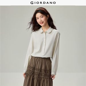 Giordano Beau Monde Women Ruffle trim doll collar long sleeve shirt Free Shipping 13346604