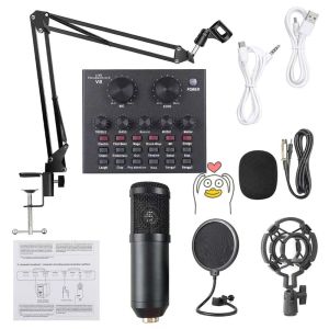 V8+BM800ไมโครโฟนมืออาชีพที่ผสมเสียงDjขาตั้งไมโครโฟนคอนเดนเซอร์USBคาราโอเกะแบบไร้สายKTV Professionalสดบลูทูธการ์ดเสียง