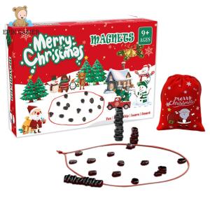 Christmas Magnets Game 20 Magnetic Pieces Xmas Magnet Pebbles Checkers Board Chess for Family Gathering Travel Kids Gift