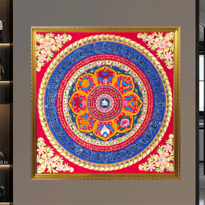 Tranh Laminate Tráng Gương Đóng Khung - Om Mani Padme Hum Mandala - Lục Tự Đại Minh Chú