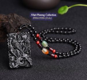 Dây chuyền nam mặt thủy tinh khắc hình Quan Công kèm 3 loại dây