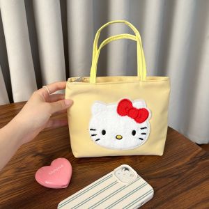 LANGJ แบบเกาหลี กระเป๋าผ้าแคนวาสลายแมว น่ารัก การ์ตูน กระเป๋าโท้ตแมว KT ลำลอง ความจุขนาดใหญ่ กระเป๋าผ้าขนาดเล็ก ผู้หญิง