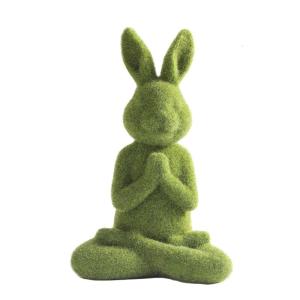 Green Flocking Rabbit Statues Display Stylish Easters Rabbit Flocking Statues Ornament for Garden and Indoor Decoration