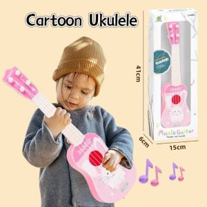 Cartoon Guitar Toy for Girl and Boy Gift 4 String Ukulele Portable Musical Toy Guitar for Student