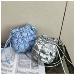 MOIRA ตารางกริด กระเป๋าทรงถังแบบหูรูด กระเป๋าถือแบบถือ สไตล์เกาหลีแบบ กระเป๋า Crossbody ขนาดเล็ก หวานหวานแหววว สีทึบทึบ กระเป๋าสะพายไหล่ไนลอน สำหรับผู้หญิง