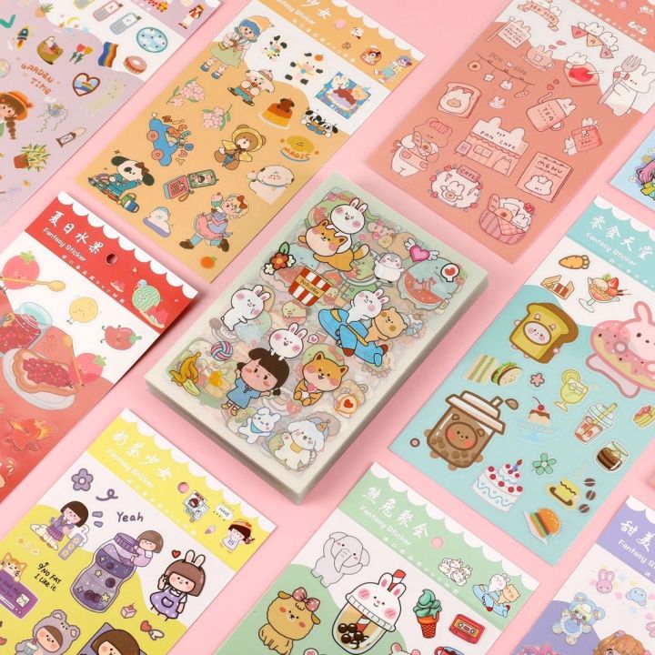 6 pcs cartoon transparent pvc waterproof sticker diy diary cute ...