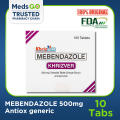 Mebendazole 500mg 10 Tabs - Deworm / Parasite Cleaner (Antiox generic). 