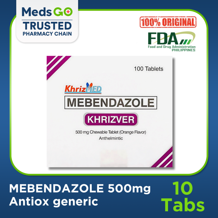 Mebendazole 500mg 10 Tabs - Deworm / Parasite Cleaner (Antiox generic)