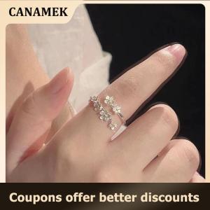 【 CANAMEK 】 Delicate Flower Opening Adjustable Rings For Women Silver Color Minimalist Finger Ring Engagement Fine Jewelry Female Gift