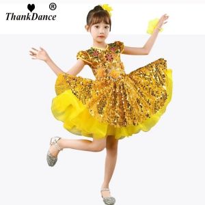 kid Stage Wear Yellow Sequined Girls Stage Dress Jazz Dance Modern Dance Costume Ballet Princess Skirt Performance Clothes2026