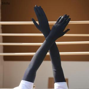 [ShiFu] High Elastic Spandex Sun Protection Long Gloves Party Nightclub Wedding Performance Black Gloves