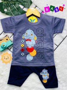Setelan Baju bayi anak laki laki motif karakter Circus Gajah usia baby 3-15 bulan MAX BB 10 KG.