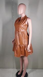 YZ1304 Europe and America Cross Border Womens Clothing Foreign Trade Fashion Casual PU Leather Stitching Sleeveless Spring and Summer Dress ㏇L0514
