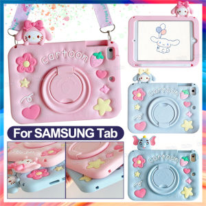 360°Rotatable KickStand Kids Safe Cute Soft Silicone 3D KT Dog Shockproof Tablet Case Cover with pencil holder for Samsung Galaxy Tab A8 X200 A9 A11 X135 A9 Plus S6 A7 Lite T290