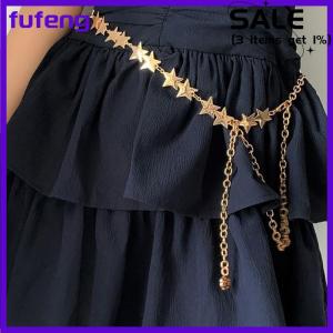 fufeng Vintage Women Waist Belt Female Metal Star Pentagram Chain Belt Tassel Waist Chain Belt Women Decorative Body Jewelry