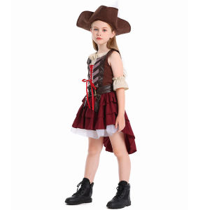 5 mảnh trẻ em trang phục cướp biển thiết lập cho cô gái Halloween Đội Trưởng váy cosplay lên trang phục