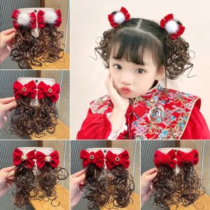 Set 2 kẹp tóc giả nơ cục bông dễ thương cho bé gái phong cách hàn quốc