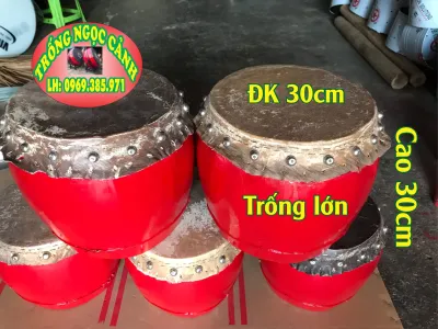Trống gỗ da trâu Trống múa lân mini Trống lân trẻ em kiểu dáng mini (Có kèm Dùi)