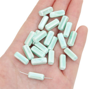5pcs 6x15mm Ceramic Porcelain Rectangular Beads Charm Loose Spacer Beads For Handmade Bracelet Necklace Keychain DIY Jewelry Making Accessories