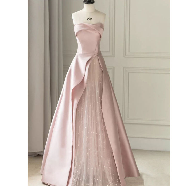 Váy dạ hội kim sa màu hồng