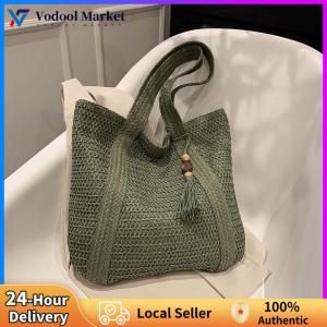【Vodool】 Shoulder Bag Summer Hand-Woven Handbags Fashion Handmade Simple Large Capacity with Tassel Pendant Shopping Handbag Tote