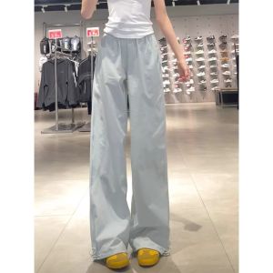 COD灰色工装裤女夏季2025新款高腰垂感拖地阔腿裤美式速干运动裤薄款2026新品