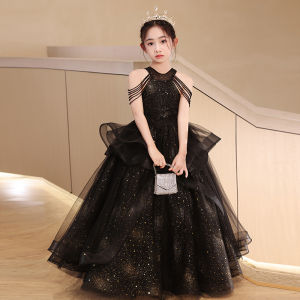 ชุดเดรสราตรีสีดำระดับไฮเอนด์ ชุดแสดงเปียโน ชุดพิธีกรเด็ก ชุดวันเกิดเจ้าหญิง
