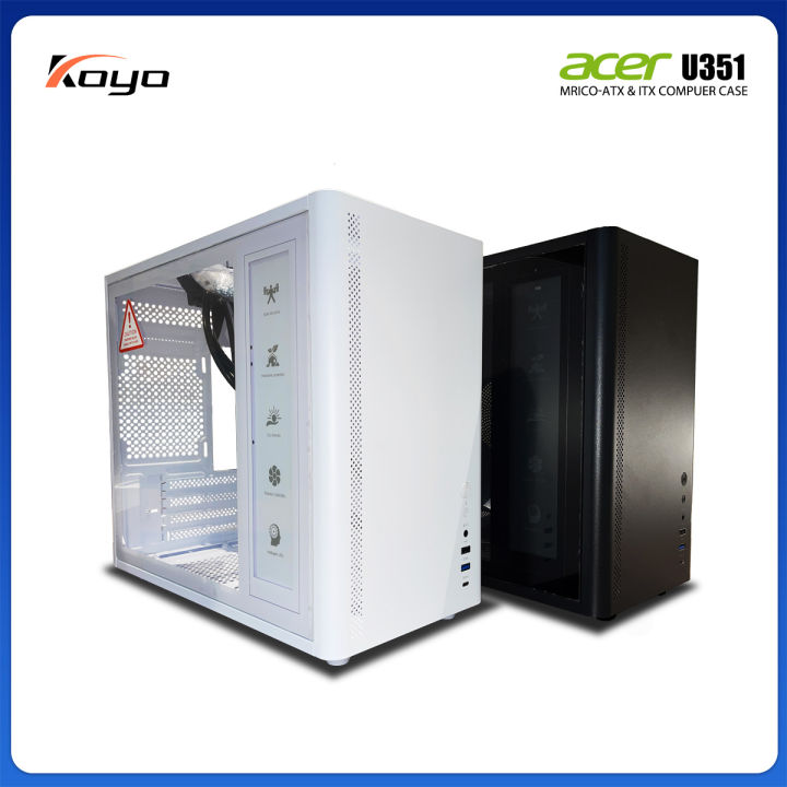 Acer U351 Tempered Glass Micro-ATX/ITX Gaming computer Case black white ...