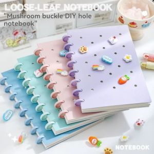 FDGFGG Creative A5 Loose-Leaf Book Detachable Cartoon Mushroom Buckle Hole Notebook Multi Color Thickened Paper Removable Diary Ladies Diary