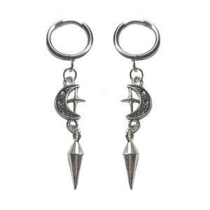 Gothic Spikes Earrings with Moon and Star Pendant Comfortable Ear Hoops Stylish Punk Accessories for Women Man