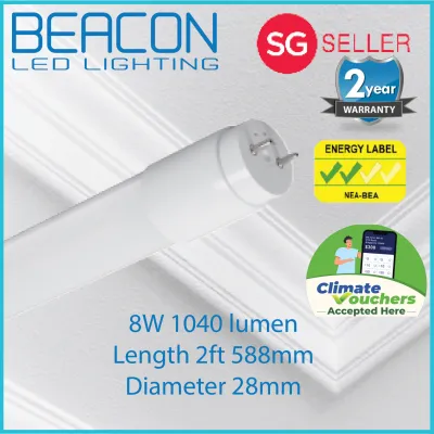 BEACON (2pcs in 1 price) LED T8 PC Tube 2/4 feet 8W/18W - Extreme Bright