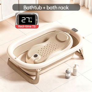 Foldable Baby Folding Bath Tub with Thermometer Collapsible Shower Basin Kids Children Newborn Bathing Bathtub Children Folding Bath Tub Convenient Storage Children Day Gifts