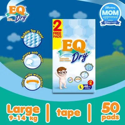 EQ Dry Large (9-14 kg) - 50 pcs x 1 pack (50 pcs) - Tape Diapers