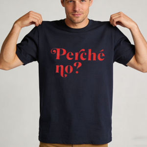 [Local Stock] HBESTY  Elegant Cursive Italian Phrase Perché No Letter Print Tee Men Cotton Shirt Holiday Travel Outdoor Lightweight Casual Wear Outfit