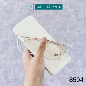 Gọng kính cận nữ AMIE Eyewear mắt tròn gọng nhựa kim loại chắc chắn thiết kế đơn giản thời trang 8504