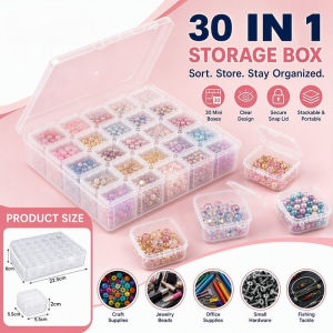 30-in-1 Clear Storage Organizer Box for Beads Jewelry & Small Parts