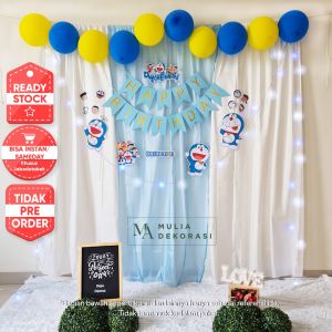Backdrop Dekorasi Ulang Tahun Happy Birthday Pesta Anak Paket Doraemon