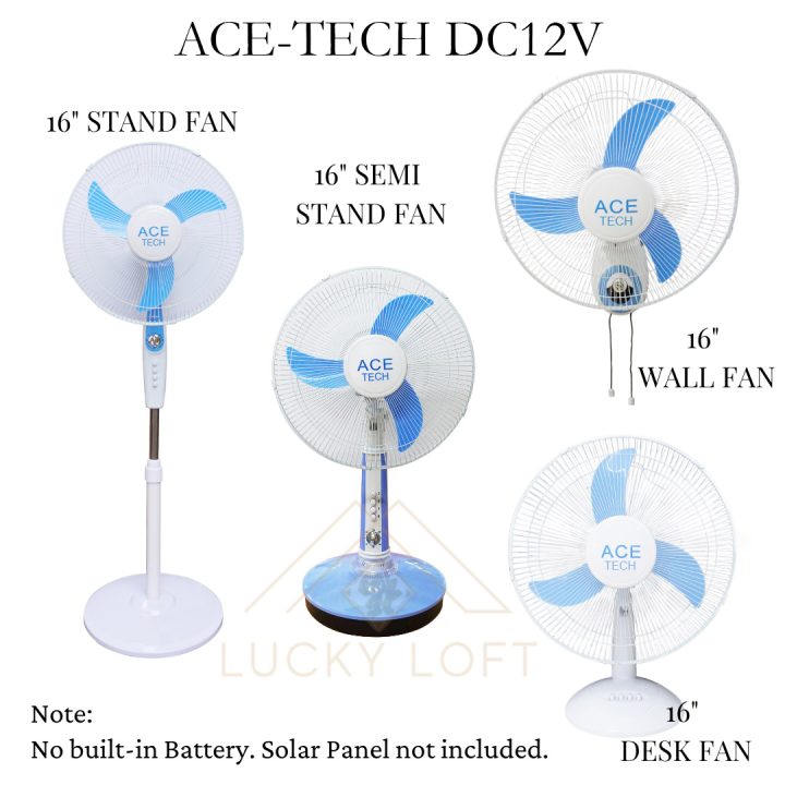 16 inch Fan Solar Battery operated ACETECH 16inch DC12V Wall Fan Semi