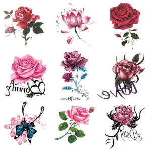 STARRY 5/10/20/30/50 pcs Rose/ Butterfly Pattern Temporary Tattoo Stickers 3D Texture Waterproof Butterfly Tattoo Stickers Makeup Accessories Colorful Flower Tattoo Stickers Leg/ Arm/ Hand/Foot