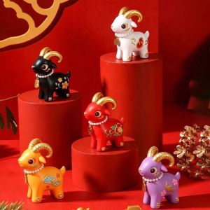 LABAICAI Miniature Sheep Figurine Golden Horns Goat Year Mascot Vibrant Colors Eco-Friendly Resin New Year Ornament for Office Desktop