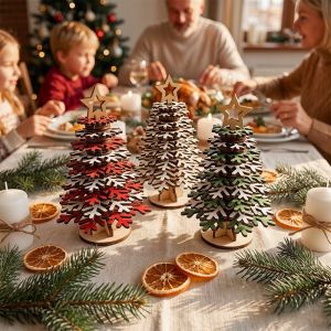 OOG Self Installation DIY Christmas Tree Statue Detachable 3D Snowflake 3D Assembled Snowflake Set Tabletop Christmas Tree Wooden Christmas Tree Ornament Home Party