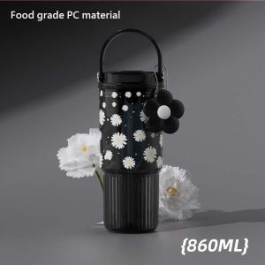 🌸High Beauty 860ml Large-capacity double-drink plastic water bottle ice-dominating straw cup portable car cup双饮吸管杯 车载杯