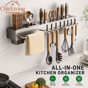 ChicLiving Wall Mounted Kitchen Rack Stainless Steel Dish Drainer Knife Holder Rak Dapur Gantung Serbaguna