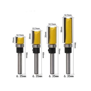 JAV5134 6.35มม. เราเตอร์ตัดแต่งก้านเรียบ พร้อมแบริ่งคาร์ไบด์ แบริ่ง1/2" ดอกเราเตอร์ตรง เครื่องมืองานไม้ ดอกสำหรับงานกัดแบบตรง เส้นผ่าศูนย์กลาง12.7มม. สำหรับงานไม้