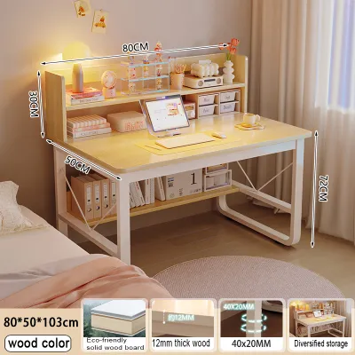 Study Table 80/100/120cm Computer Table with Book Shelf PC Storage Student Study Desk Writing Desk Home Office Table