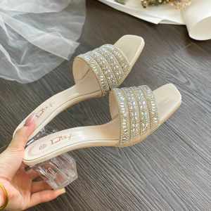 D STYLE SHOES 558-27 GLOSSY WITH RHINESTONES STRAP 2.5 INCHES CLEAR HEELS FOR WOMEN