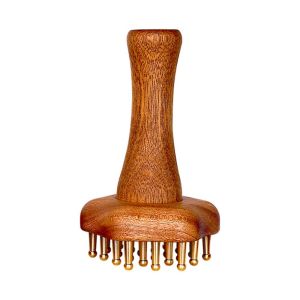 CHLOCH Natural Wood Copper Massage Brush Long Wooden Handle Multipurpose Brass Meridian Brush  Sturdy Gua Sha Tool Liver Meridian Body Care
