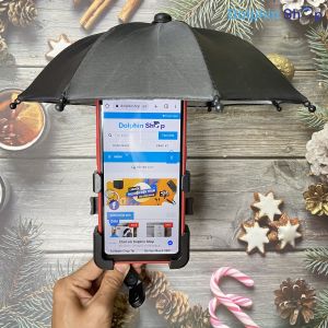 Kẹp Điện Thoại Xe Máy Có Dù Che Mưa Nắng Đỡ Lóa Khi Xem Điện Thoại Ngoài Trời